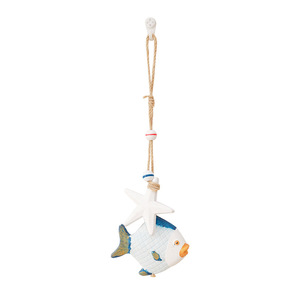 Ornement suspendu en bois avec pendentif étoile de mer et poisson de style méditerranéen, pour la décoration de la maison, du salon et de la chambre à coucher - Product Image 4