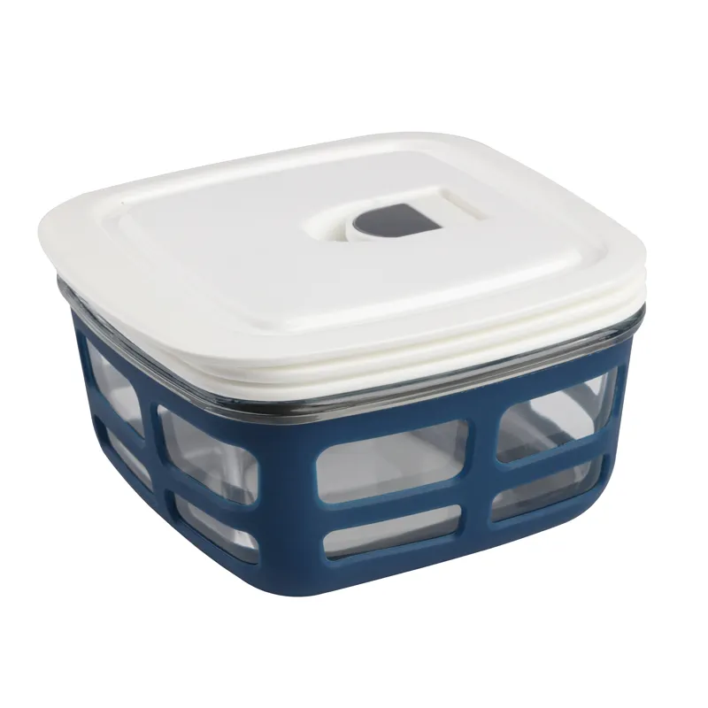 Hete Verkoop Voedselcontainer Lekvrije 400Ml Bento Magnetron Siliconen Hoes Glazen Lunchbox