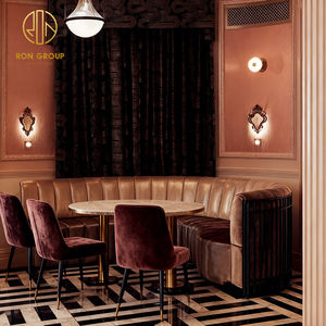 Ensemble de table et de chaises de café en marbre rond de luxe haut de gamme, canapé de café, banquette de <span class=keywords><strong>restaurant</strong></span> en demi-cercle, mobilier de restauration - Product Image 2