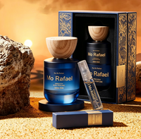 Flacons de parfum en verre bleu givré ronds de luxe avec logo personnalisé, 30 ml, 50 ml, 100 ml, flacon de parfum vide avec boîte cadeau