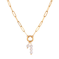 Collier chaîne trombone plaqué or 18 carats avec breloques étoile de mer et perles d'eau douce