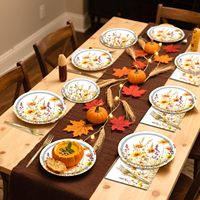 Assiettes et serviettes florales d'automne, vaisselle jetable à thème fleurs sauvages d'automne avec assiettes, serviettes et fourchettes pour anniversaire ou mariage d'automne