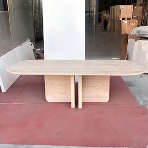 Tavolo da Pranzo Moderno in Travertino con Gambe a L Regolabili Design Portatile - Product Image 5