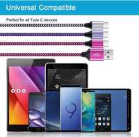 Câble de charge rapide USB-C vers USB-C tressé de haute qualité, lot de 3, cordon en nylon durable de type C pour smartphone et tablette