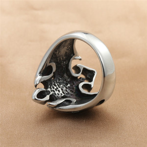 European American Style Titanium Steel Skull <b>Ring</b> Men's Punk Bat <b>Cross</b> Design <b>Silver</b> Color Jewelry Gift 29008 - Product Image 2