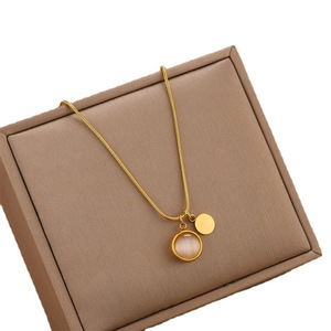 Collar personalizado minimalista, colgante redondo, collares de piedra de ojo de gato Vintage de primera calidad, Joyería Moderna versátil para mujer - Product Image 6