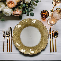 Assiettes de présentation en plastique transparent de 13 pouces avec bordure dorée et perles or rose, qualité alimentaire, style européen, pour décoration de table, mariage et fête