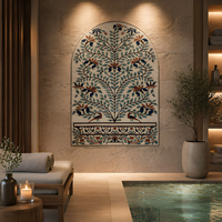 Mosaïque murale artisanale en marbre naturel, motif Arbre de Vie, médaillon en pierre pour décoration murale de hall d'entrée de luxe