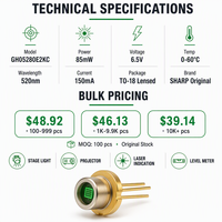 Diodes laser vertes SHARP haute puissance 520 nm 85 mW, direct usine, boîtier TO-18 mm avec lentille collimateur 6,5 V pour éclairage de scène