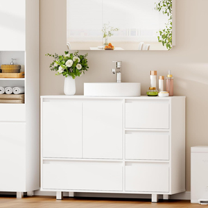 <span class=keywords><strong>Mueble</strong></span> <span class=keywords><strong>de</strong></span> <span class=keywords><strong>Baño</strong></span> con Lavabo y Espejo LED, Diseño Moderno, Color Blanco, Montado en el Suelo - Product Image 4