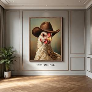 Juego de 3 Cuadros Decorativos Rústicos de Animales de Granja: Vaquero del Oeste, Gallina, Vaca Highland, Vaca Holstein, Decoración Divertida para Casa de Campo - Product Image 4