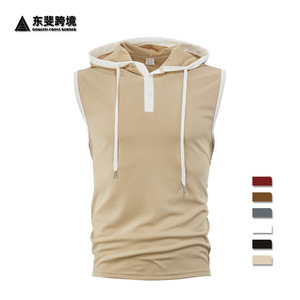 Dongfei Cross Border-Chaleco con capucha sin mangas para hombre, ropa informal de poliéster ligera para el tiempo libre, color blanco, negro, gris caramelo, oscuro - Product Image 1