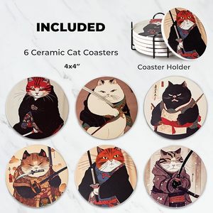 Ensemble <span class=keywords><strong>de</strong></span> 6 sous-verres en céramique absorbants <span class=keywords><strong>de</strong></span> haute qualité, <span class=keywords><strong>motif</strong></span> <span class=keywords><strong>de</strong></span> <span class=keywords><strong>chat</strong></span> mignon, finition mate, résistants à la chaleur, pour la maison, la <span class=keywords><strong>cuisine</strong></span>, le bureau - Product Image 2