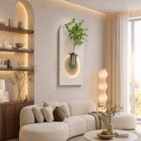 Murale hydroponique végétale verte, art mural en grès, décoration intérieure, peinture décorative, combinaison multicouche, murales LED