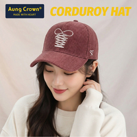 Casquette de baseball en velours côtelé à logo brodé personnalisé, bicolore, à visière incurvée et nœud, directement de l'usine OEM
