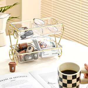 Double Layer Plastic Desktop Shelf Cosmetic Organizer With Drawers For <b>Dressing</b> <b>Table</b> Bedroom <b>Storage</b> Box Four Compartment - Product Image 2