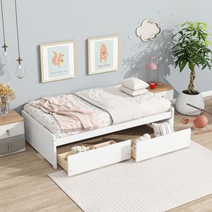 White Solid Wood Children's <b>Storage</b> Bed With Drawers Bedroom Furniture For <b>Kids</b> - Product Image 1