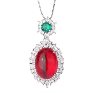 Fashion Jewelry Eco-friendly <b>Copper</b> Silver Plated Oval Cut 18*25mm Red Zircon Spinning Pendant Necklace for Refined Daily Wear - Product Image 1