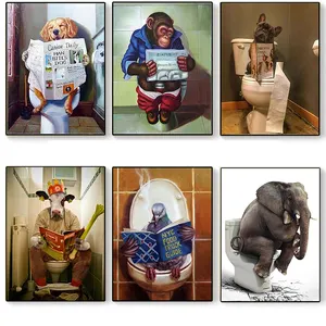 욕실 장식 웃는 개 코끼리 개구리 재미 있은 동물 벽 포스터 애니메이션 캔버스 벽 팝 아트