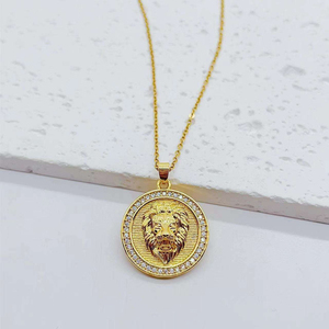 ซัพพลายเออร์จีนหัวสิงโตเย็นขนาดใหญ่18K จี้ชุบทองสร้อยคอสแตนเลสทันสมัยสำหรับผู้ชาย - Product Image 4