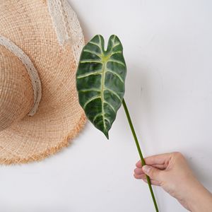 CallaFloral Artificial Alocasia <b>Leaf</b> Single Branch Green PVC Glossy Cloth Indoor <b>Decor</b> Home Wedding <b>Wall</b> Decoration - Product Image 1