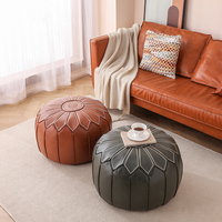 Pouf rond en similicuir avec housse de rangement rembourrable, repose-pieds, siège de sol pour salon, canapé, pour vêtements usagés et jouets