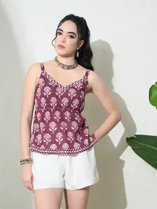 Jamuni Peplum <b>Top</b> Woven Summer Floral Printed Boho <b>Top</b> with <b>Sweetheart</b> <b>Neckline</b> Stretchy Waist 100% Cotton Quick Dry - Product Image 4