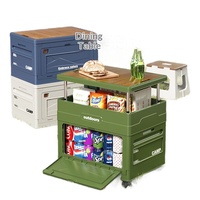 Boîte de rangement pliable en plastique pour extérieur, table-banc-chaise multifonctionnelle pour voiture et camping, organisateur portable tout-en-un avec roues
