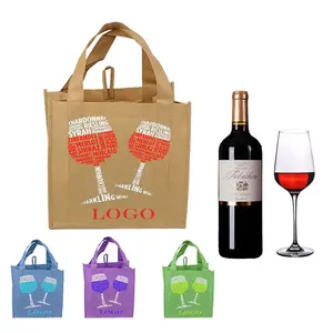 Luxe Cadeau Draagtassen Met Op Maat Bedrukt Logo Voor Wijnbeschermer Herbruikbare Niet-Geweven 6 8 Pack Wijn Draagtassen Groothandel Leverancier