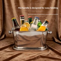 Seau à glace ovale moderne et minimaliste en acier inoxydable 304 pour cocktails et boissons, idéal pour le vin rouge - Importation transfrontalière