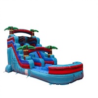 Toboggan aquatique gonflable de couleur marbre commercial avec piscine pour enfants et adultes, fête dans la cour