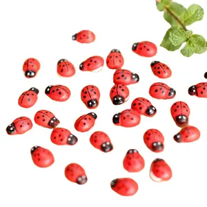 Coccinelles mixtes en bois auto-adhésives, 7 pièces, accessoires pour jardin, féerique, décor pour maison de poupées