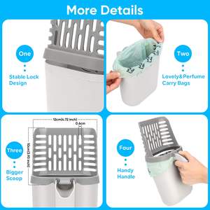 Pala de arena para gatos Tpe integrada, herramienta de limpieza de inodoro para gatos domésticos, eliminación de residuos de mascotas, basura con deflector con bolsa para caca - Product Image 4
