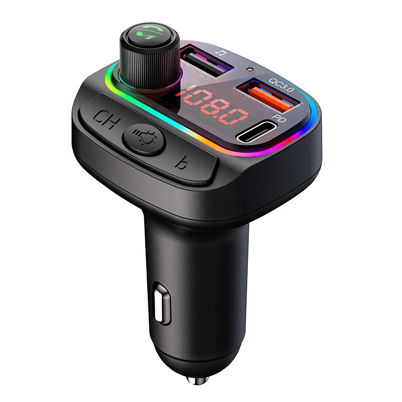 Популярный товар, беспроводной Автомобильный MP3-плеер с цветным освещением и гарнитурой, автомобильный комплект, FM-передатчик PD18W и USB QC3.0, автомобильная зарядка