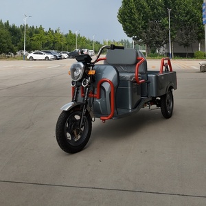 Tricycle gris métallisé avec main courante tubulaire orange et benne de chargement pour la collecte de produits agricoles, le transport en dépôt et les commandes en gros - Product Image 2