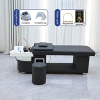 Mobilier de salon de beauté moderne en cuir PU, lit de lavage de cheveux incurvé pour spa, table de massage