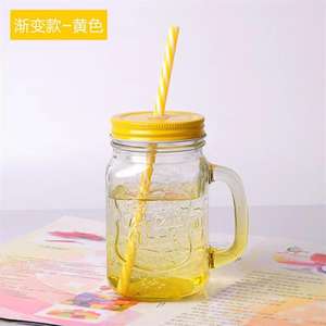 Vaso de cristal degradado con asa de pajita, estilo retro, para bebidas frías, leche y té. - Product Image 4