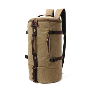 Vintage Canvas Knapsack for Men Casual Daily Use and Travel Cylinder <strong>Rucksack</strong> with Polyester Lining and Zipper Closure - Product Image 4