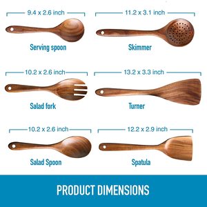 Set di Utensili <span class=keywords><strong>da</strong></span> <span class=keywords><strong>Cucina</strong></span> in Legno Naturale Ecologico dal Design Classico Tradizionale con Cucchiai, Spatole e Forchetta per Insalata - Product Image 2