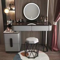 Table de maquillage moderne en bois blanc intelligent avec miroir LED, coiffeuse de luxe pour chambre à coucher avec tiroirs, ensemble de meubles