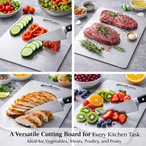 Ensemble de 3 planches à découper en titane, non toxiques, double face, finition satinée, résistantes aux odeurs, compatibles couteaux, hygiéniques <span class=keywords><strong>pour</strong></span> <span class=keywords><strong>la</strong></span> viande - Product Image 4