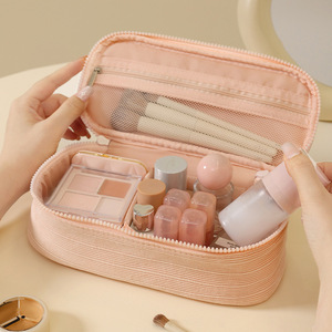 Sac à cosmétiques Beilian, grande capacité, étanche, trousse de maquillage de voyage, pochette de toilette portable et organisée, gris, rose, beige, bleu - Product Image 5