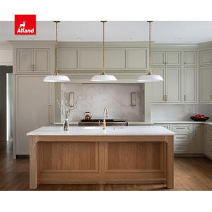 AllandCabinet Armoire de cuisine de luxe en <span class=keywords><strong>bois</strong></span> massif avec cadre américain Shaker à perles blanches et armoire cannelée avec îlot dans les villas - Product Image 2