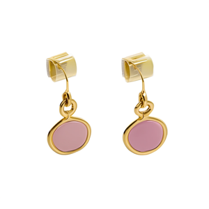 Boucles d'oreilles pendantes tendance en acier inoxydable 316L plaqué or PVD avec pierre ovale rose, durables et résistantes - Product Image 2