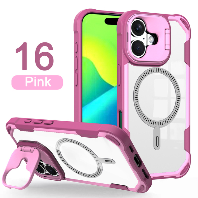 Armor Anti-Fall Clear Strong Magnetic Mobile Phone Case with Camera Stand Compatible with for 11 12 13 14 15 16 Pro Max Plus