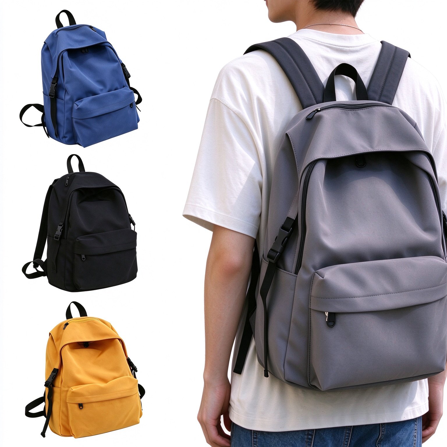 Solid Color Minimalist Canvas Student Backpack