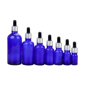 Flacon en verre rond pour huile essentielle, bleu cobalt, vide, 15 ml, 30 ml, 50 ml, emballage cosmétique avec compte-gouttes - Product Image 2