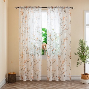 Cortinas translúcidas al por mayor con bolsillos para varillas, diseño floral naranja, de tul y voile, para sala de estar de estilo rústico moderno - Product Image 2
