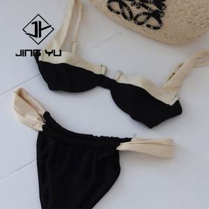 Manufacturer Professional Swimwear Black and <b>White</b> Stitching Tie String <b>Bikini</b> <b>Set</b> Custom Polyester High Quality Swimwear - Product Image 6