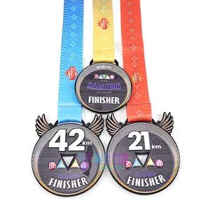 Custom Design Your Own Zinc Alloy 3D Gold Metal Award21K 42K Marathon Running Sport UV-Printing Medal